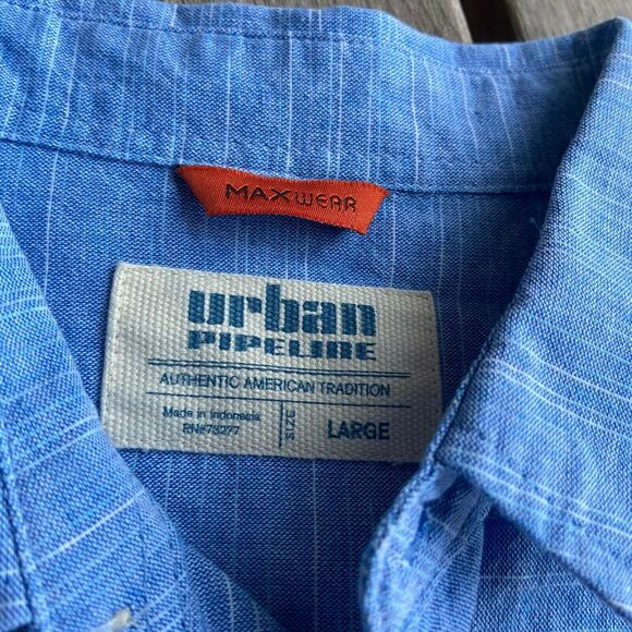 Urban Pipeline Maxwear Blue Poplin Shirt Short Sleeved NEW NWT Size Large - Picture 3 of 6